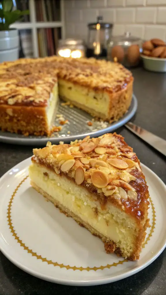 Un delizioso piatto di Ricetta della torta tedesca con puntura d'ape (Bienenstich Kuchen)