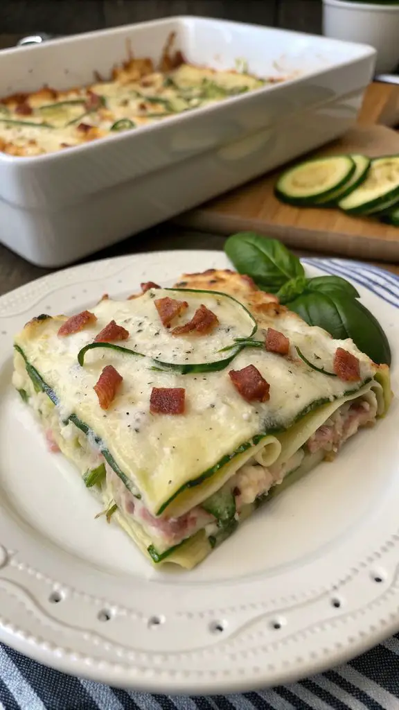Un delizioso piatto di Lasagna bianca alle zucchine e speck