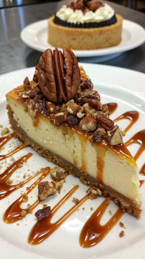 Un delizioso piatto di Cheesecake al Caramello e Noci Pecan
