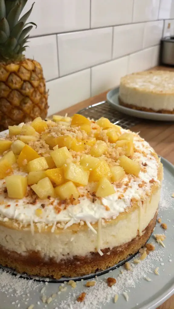 Un delizioso piatto di Torta facile all'ananas e cocco con ananas tritato
