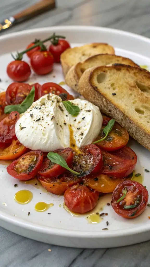 Preparazione passo-passo di Pomodori arrostiti con burrata e pane tostato