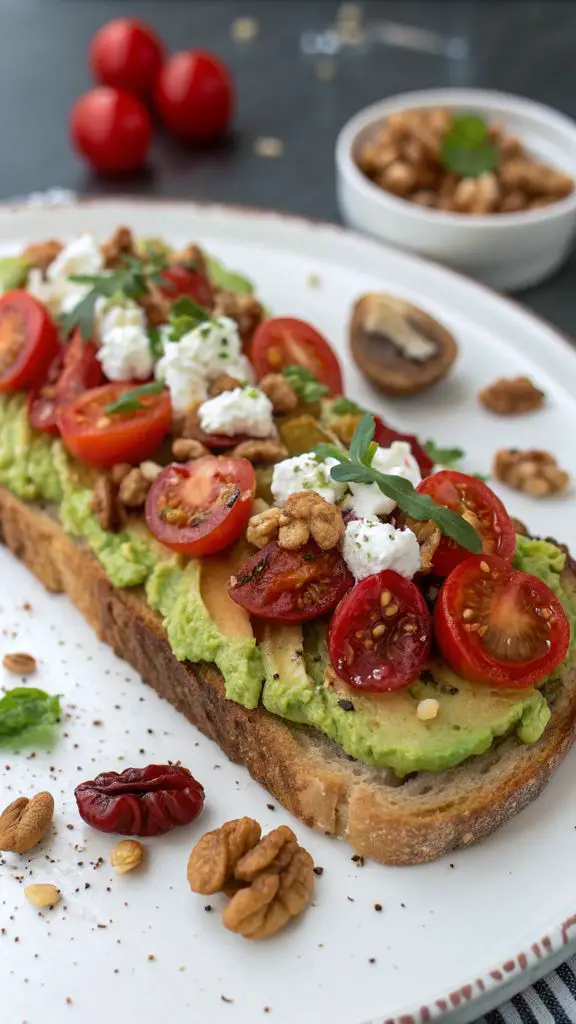 Preparazione passo-passo di Toast allavocado con feta, pomodorini, mirtilli rossi e noci