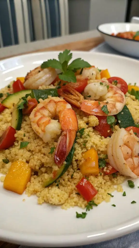 Un delizioso piatto di Ricetta cous cous speziato ai gamberi e verdure