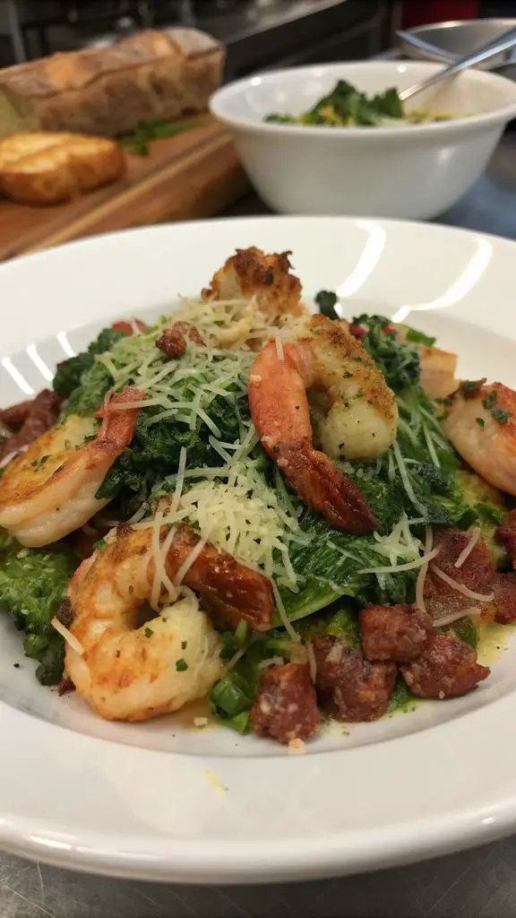 Un delizioso piatto di CAVOLO FRITTO CON GAMBERI, SALSICCIA E PANCETTA