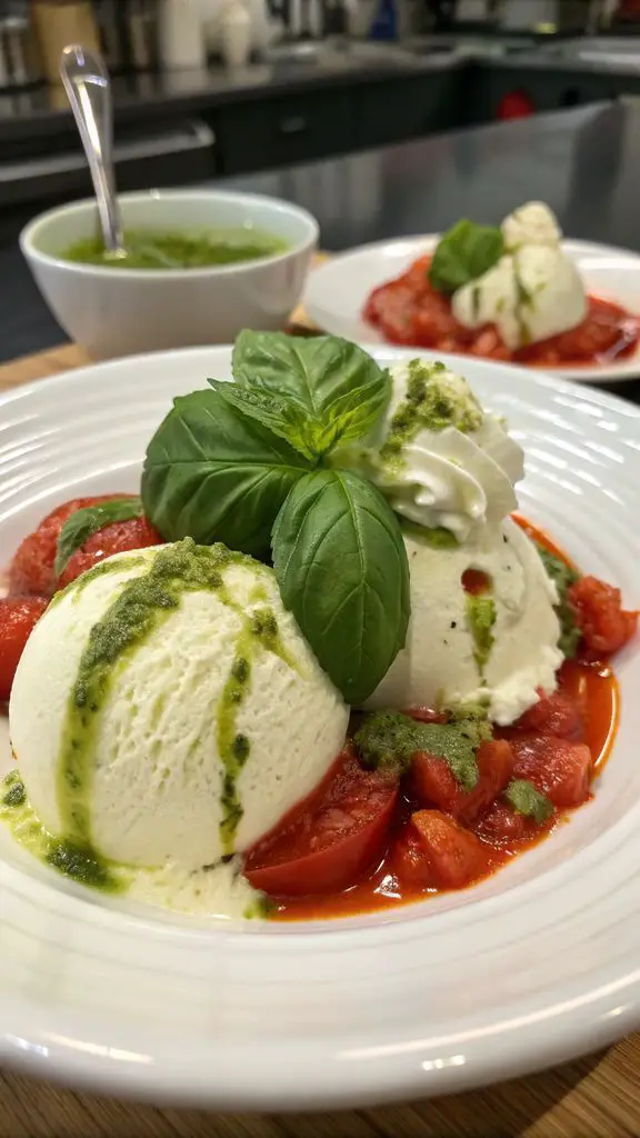 Un delizioso piatto di Gelato al basilico