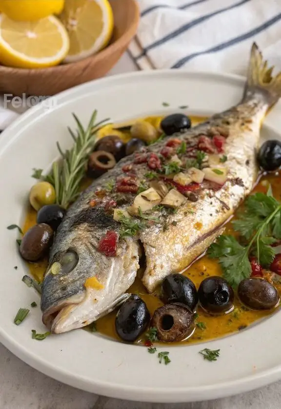 Un delizioso piatto di Orata al forno con olive