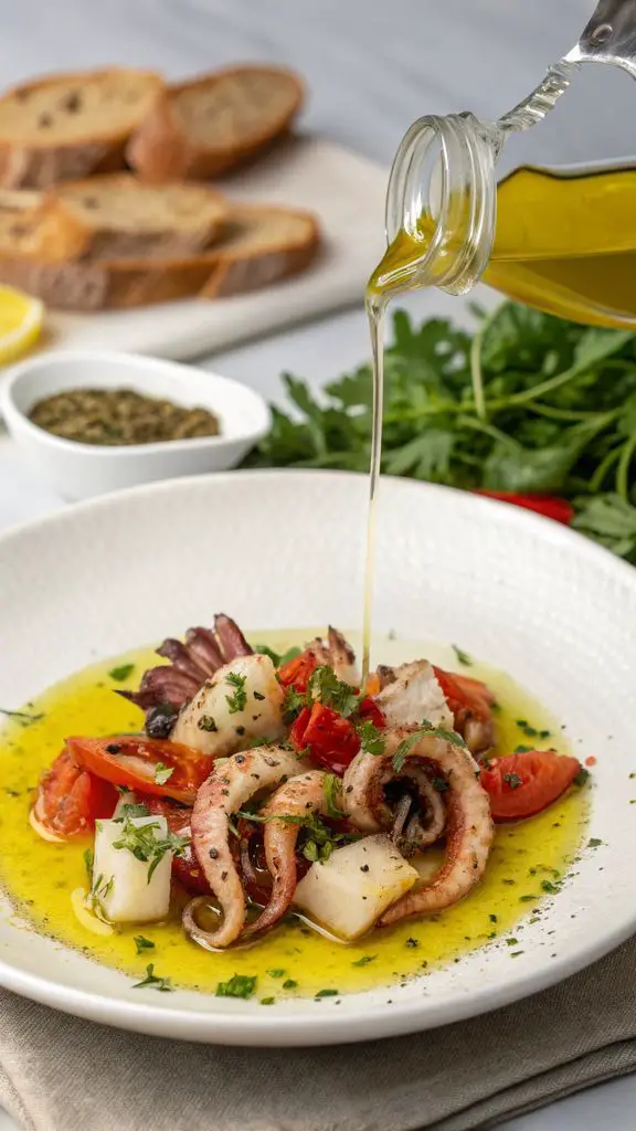 Un delizioso piatto di Olio Extravergine Di Oliva E Calamari Saltati