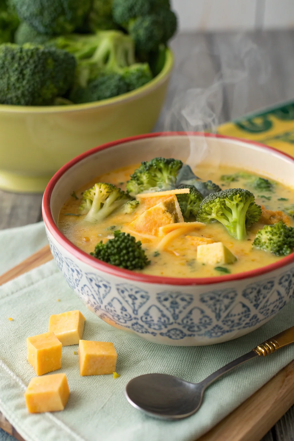 A delicious plate of Zuppa di Broccoli e Cheddar ad Alto Contenuto Proteico