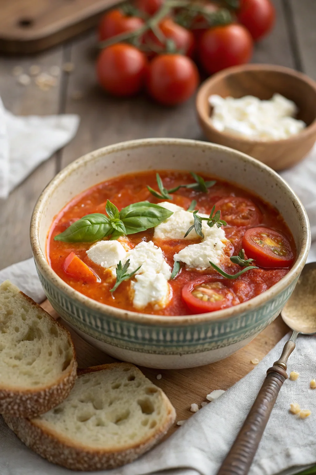 A delicious plate of Zuppa di Pomodoro e Ricotta