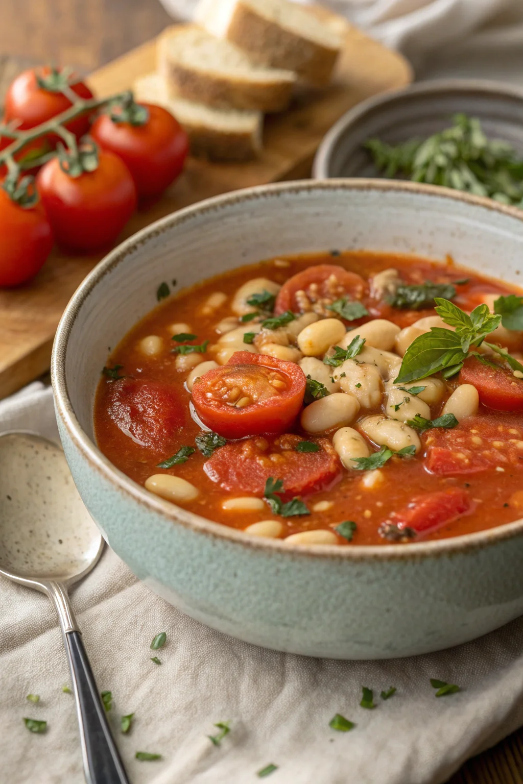 A delicious plate of Zuppa di Pomodoro e Fagioli Bianchi