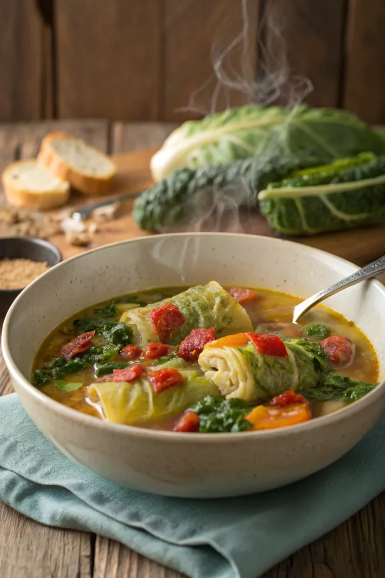 A delicious plate of Zuppa di Involtini di Cavolo Polacchi