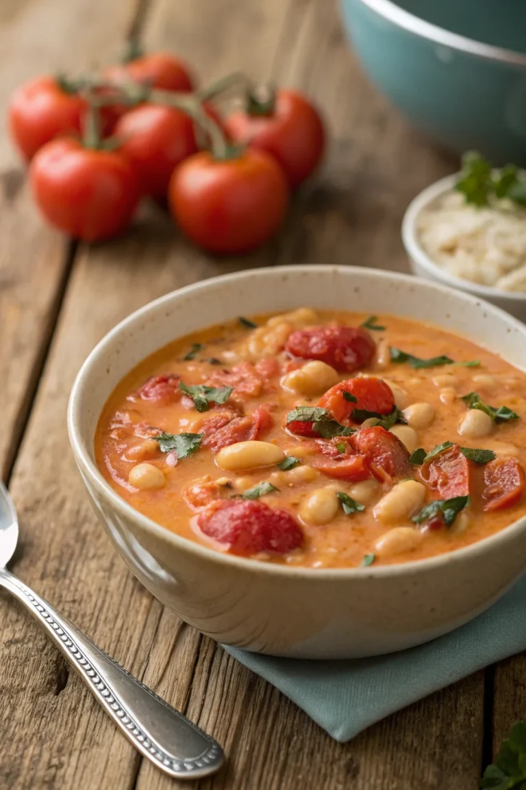 A delicious plate of Zuppa Cremosa di Pomodoro e Fagioli