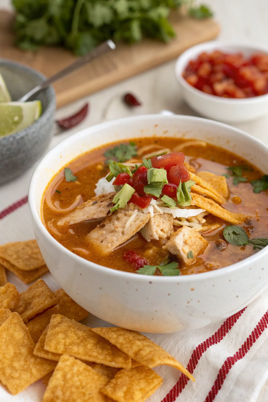 A delicious plate of Zuppa di Tortilla di Pollo in Stile Chick-fil-A