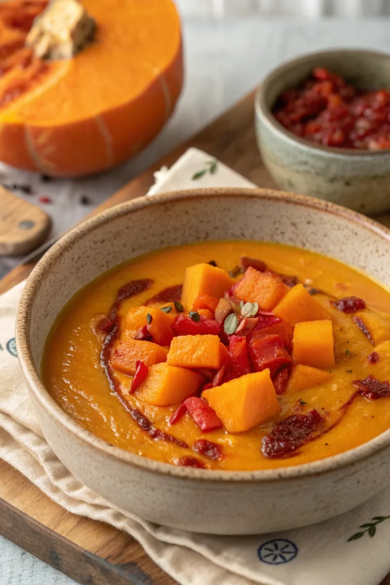 A delicious plate of Zuppa di Zucca Butternut con Harissa