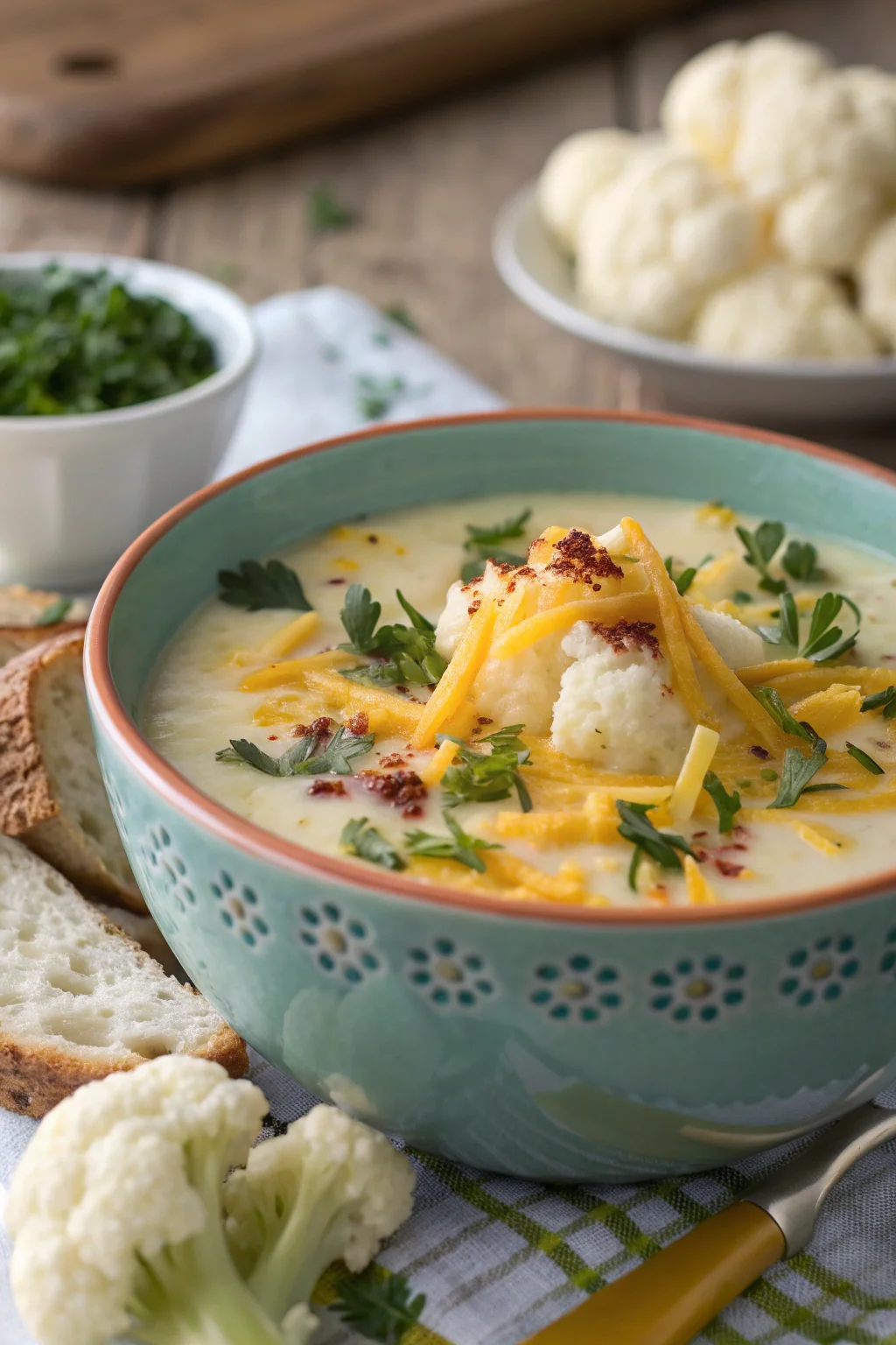 A delicious plate of Zuppa di Cavolfiore e Cheddar