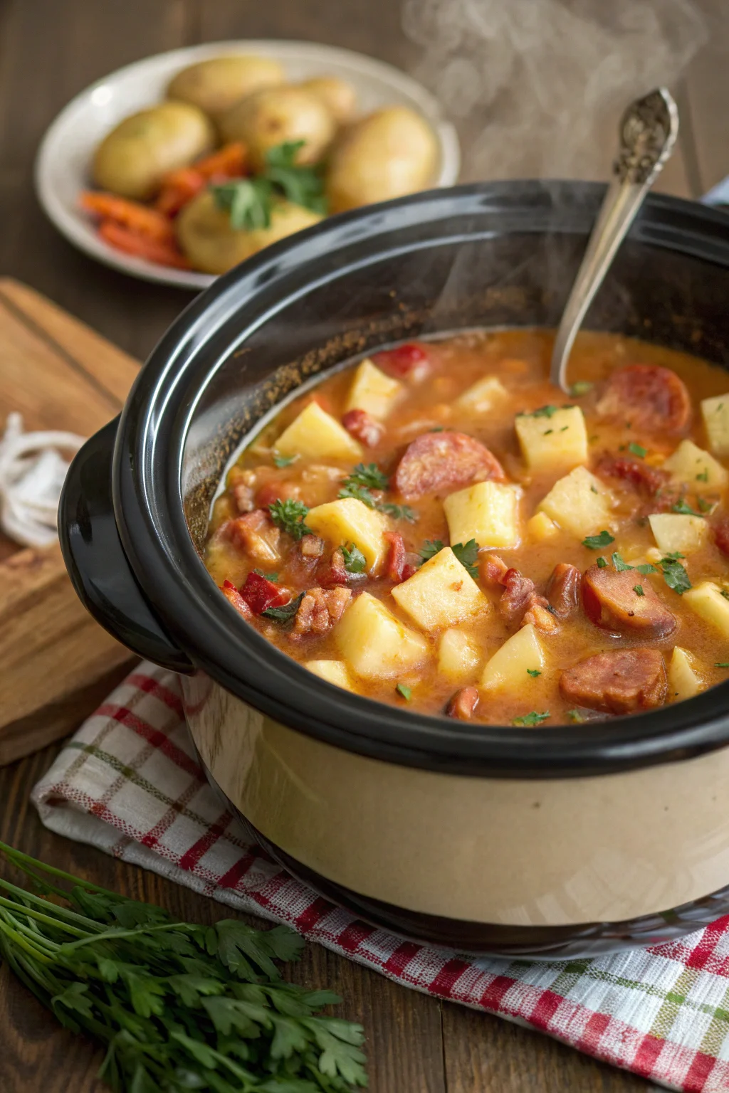 A delicious plate of Zuppa di Patate Caricata in Pentola Lenta
