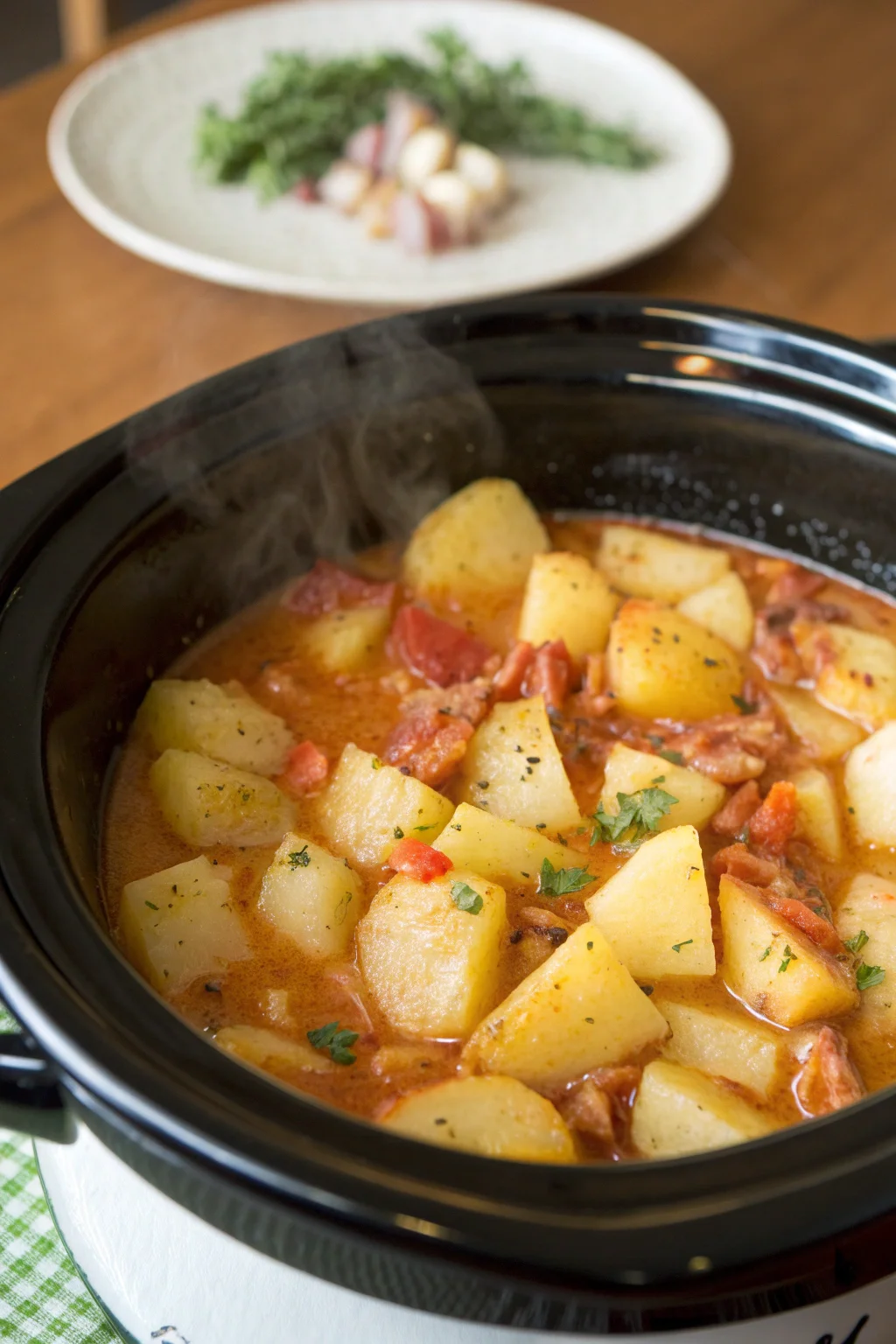 A delicious plate of Zuppa di Patate Caricata in Pentola Lenta