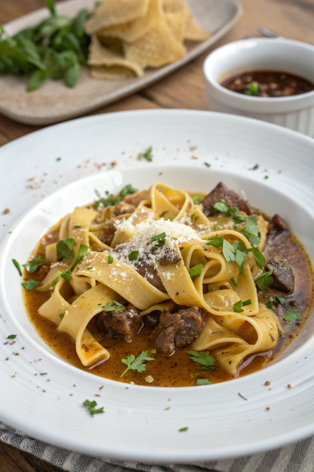 A delicious plate of Tagliatelle Cinesi Tirate a Mano in Brodo di Manzo