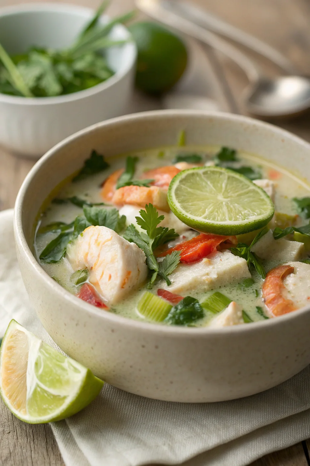 A delicious plate of Zuppa di Pesce al Cocco e Lime