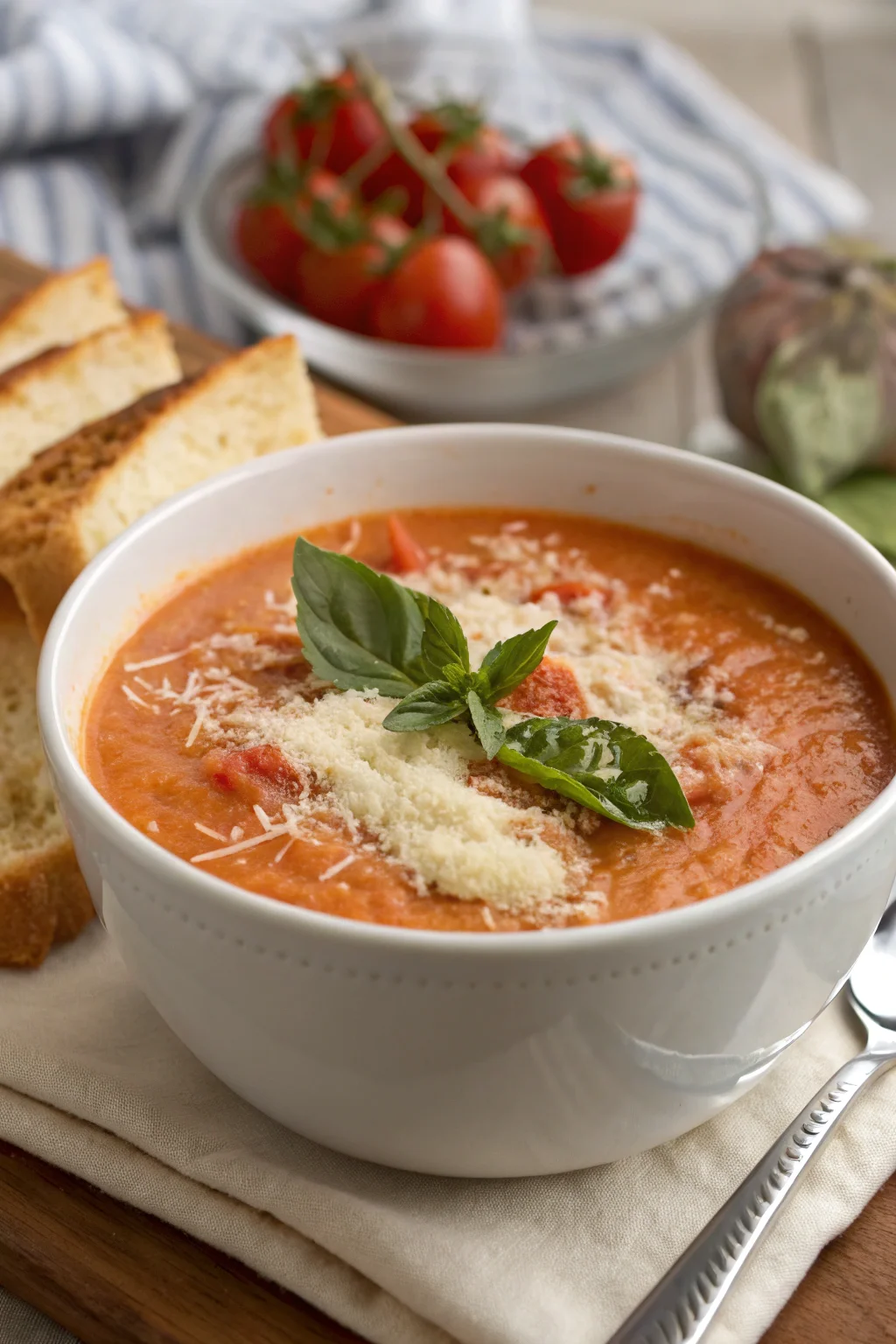 A delicious plate of Zuppa di Pomodoro Cremosa in Stile Panera