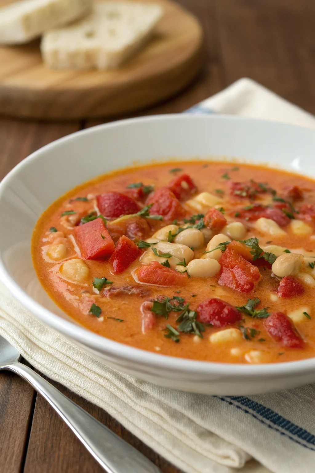 A delicious plate of Zuppa Cremosa di Pomodoro e Fagioli