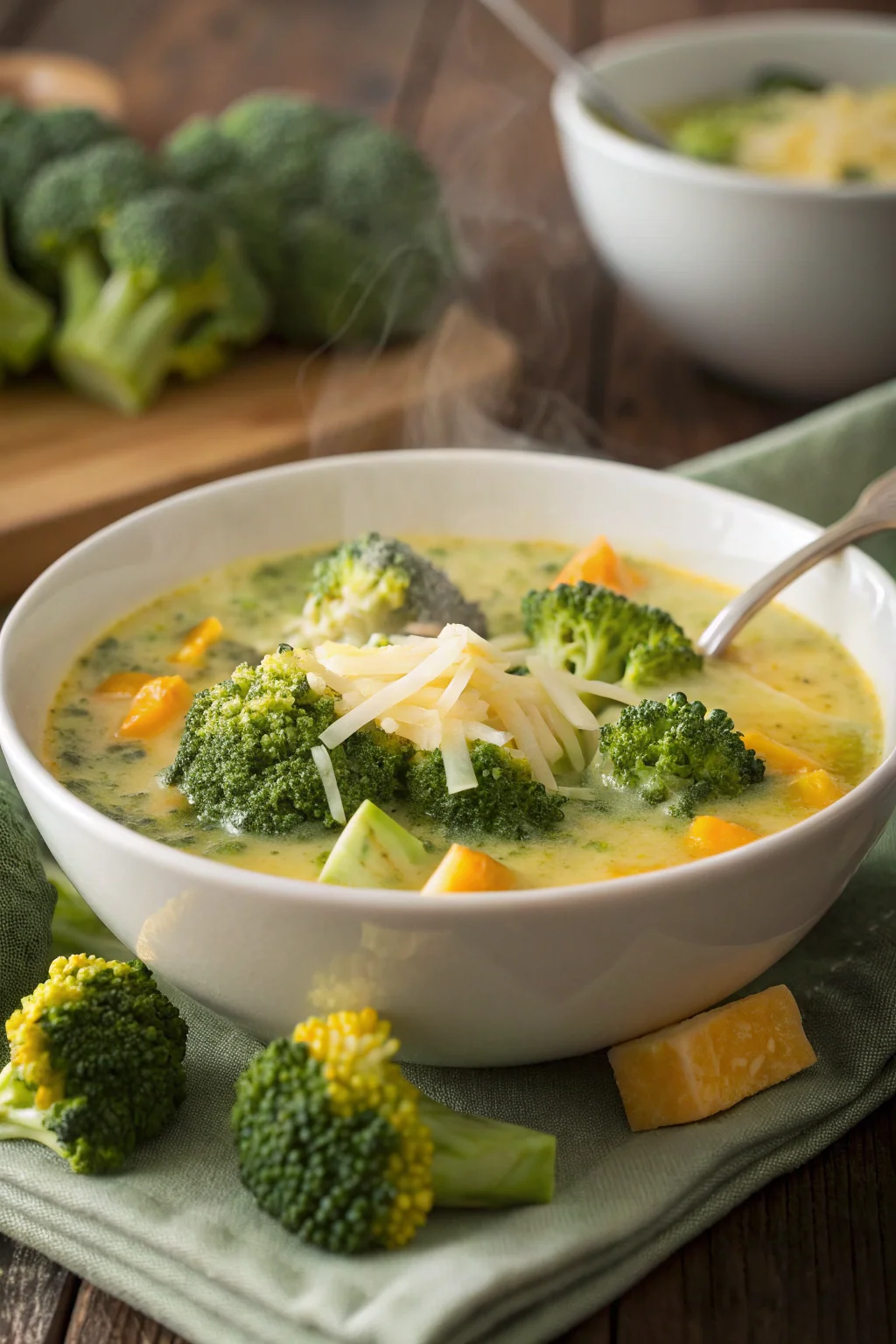 A delicious plate of Zuppa di Broccoli e Cheddar ad Alto Contenuto Proteico