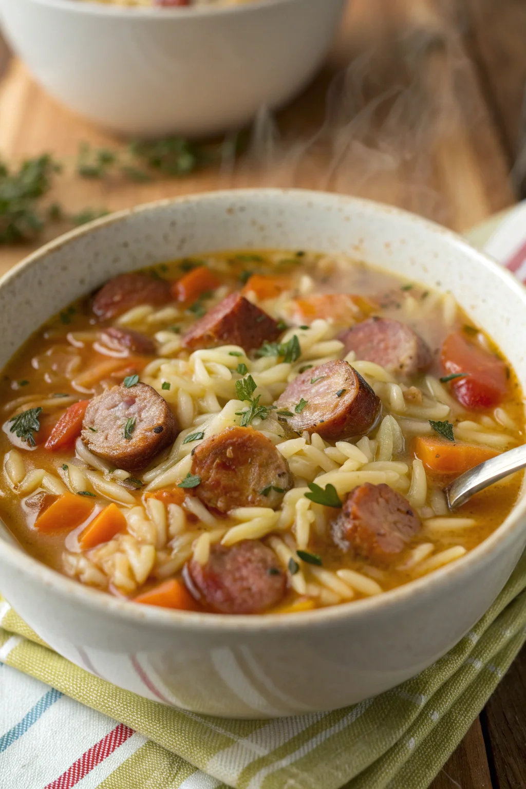 A delicious plate of Zuppa di Orzo e Salsiccia Marry Me
