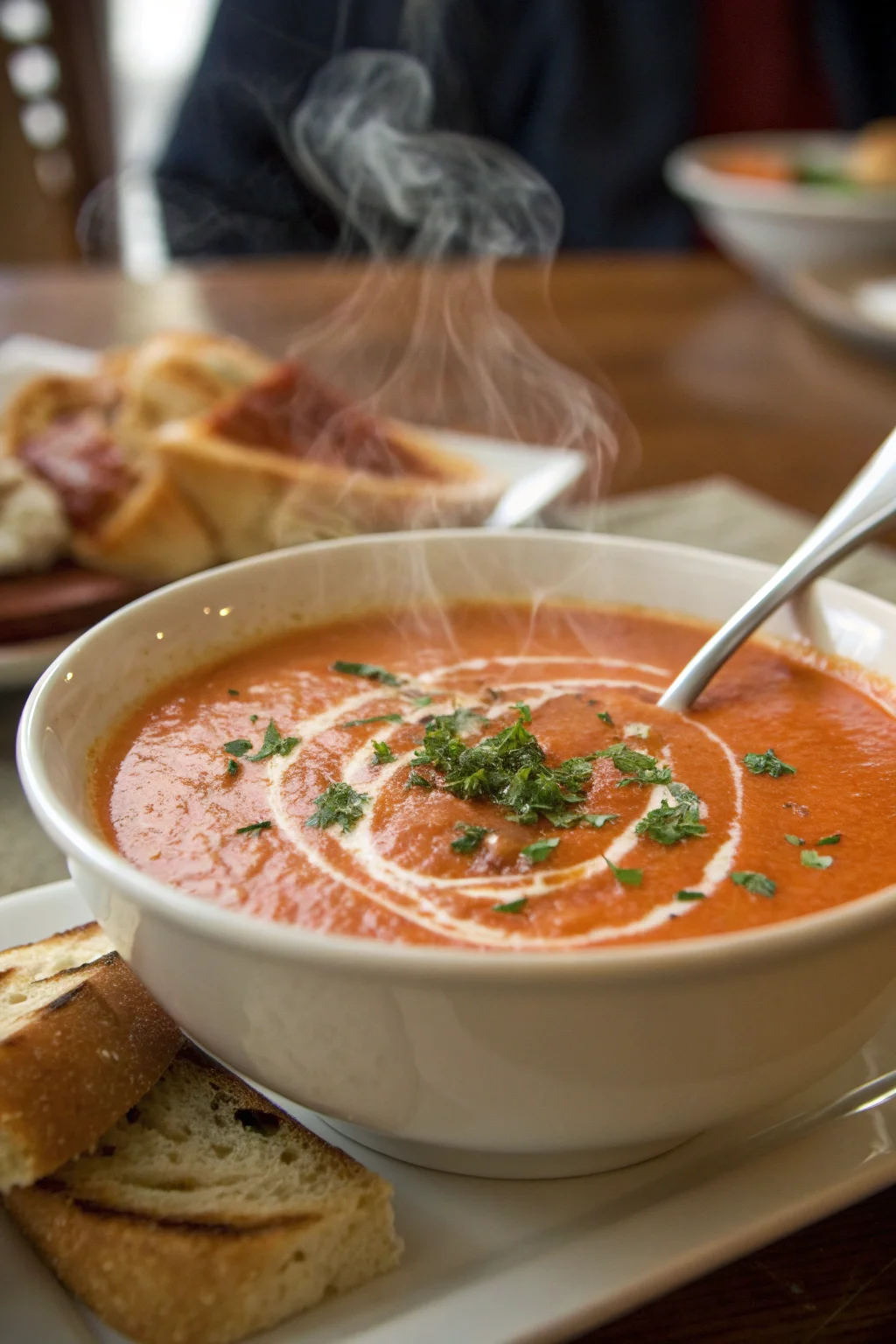 A delicious plate of Zuppa di Pomodoro Cremosa in Stile Panera