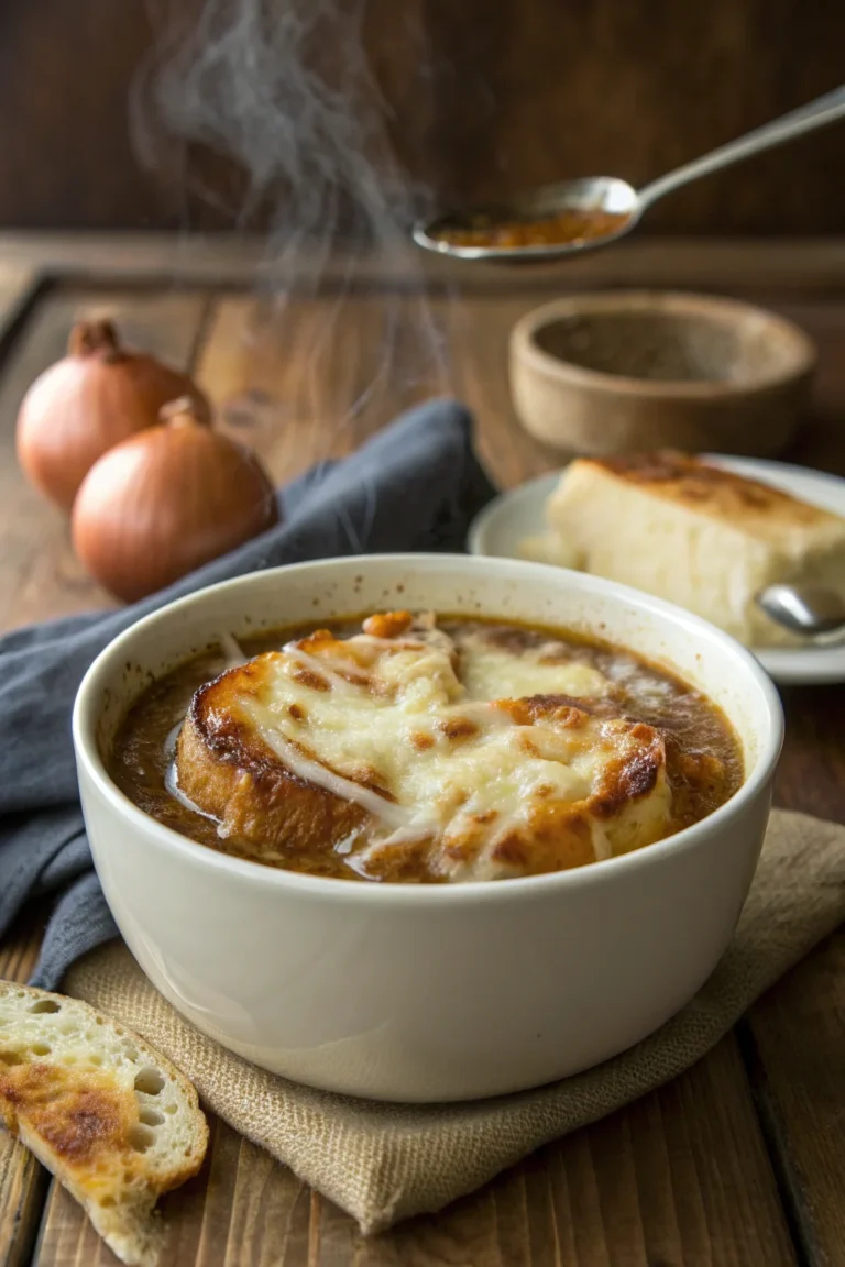 A delicious plate of Zuppa di Cipolle Francese Pigra