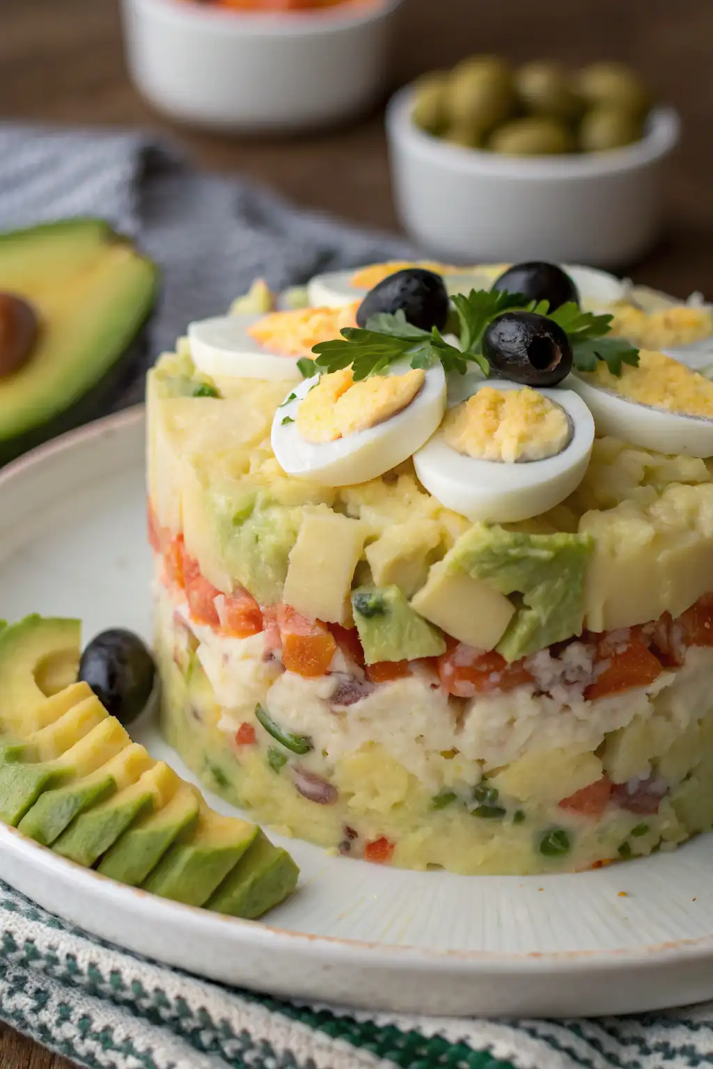 A delicious plate of Insalata di Patate e Pollo Peruviana (Causa Rellena)