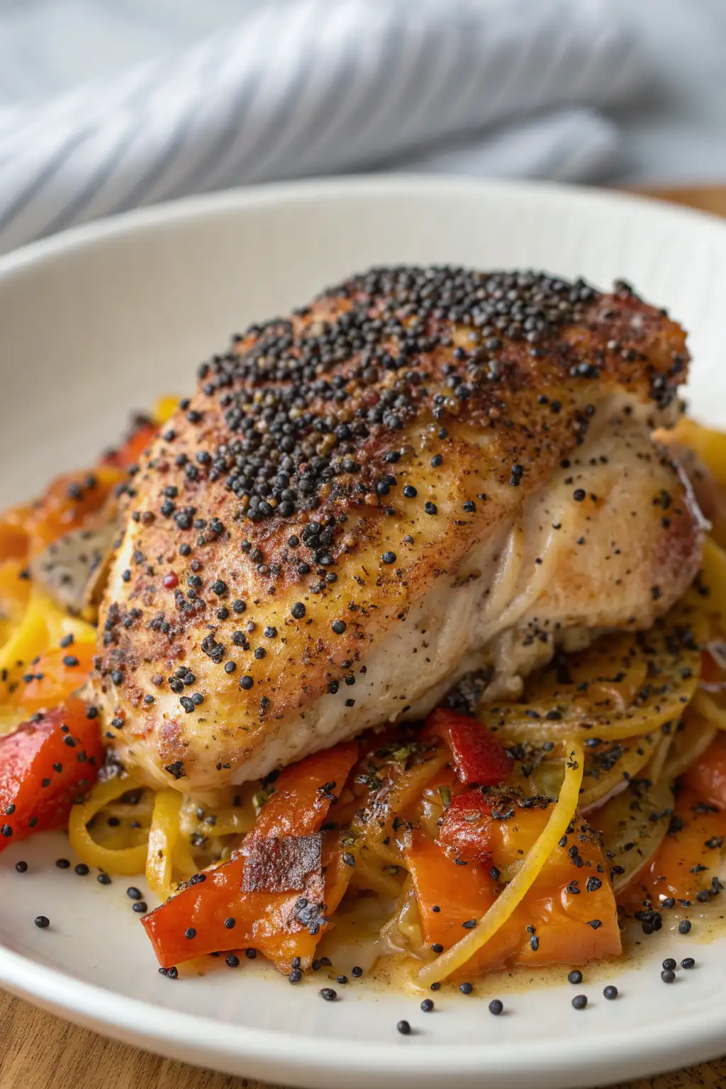 A delicious plate of Pollo ai Semi di Papavero in Friggitrice ad Aria