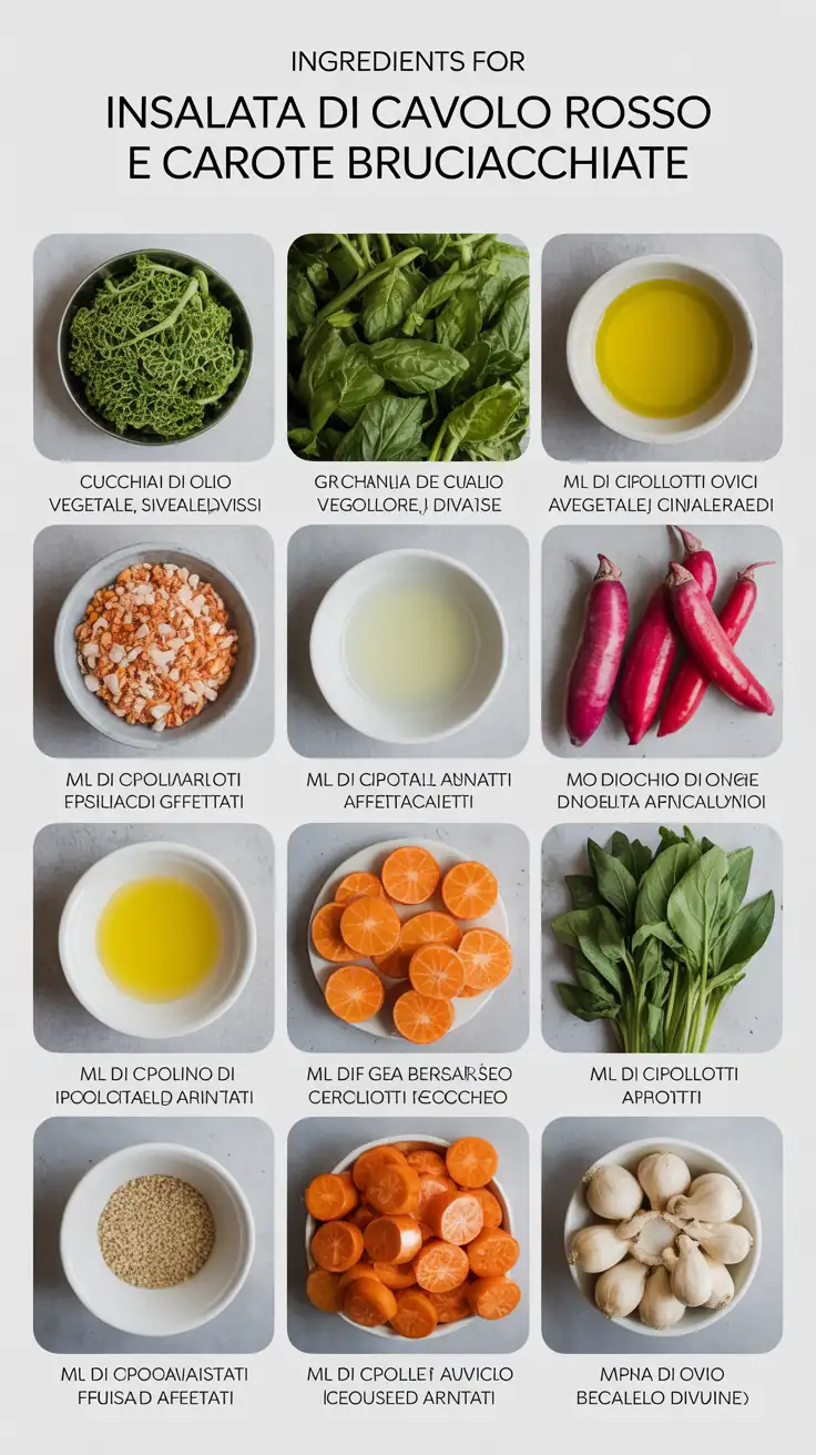 Ingredients for Insalata di Cavolo Rosso e Carote Bruciacchiate