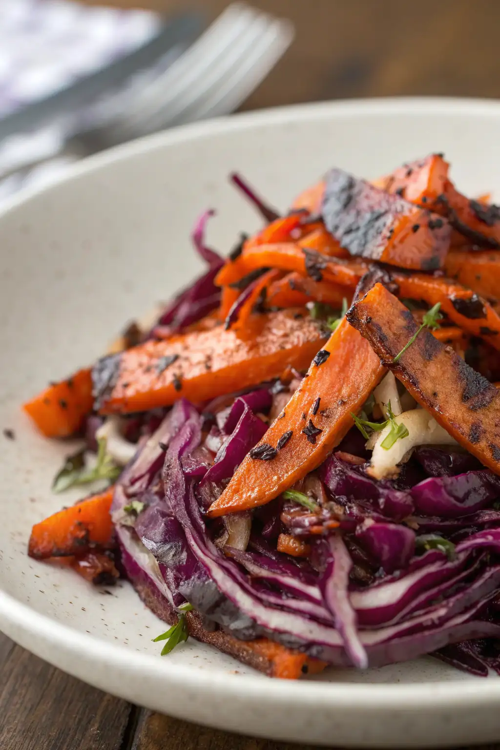 A delicious plate of Insalata di Cavolo Rosso e Carote Bruciacchiate