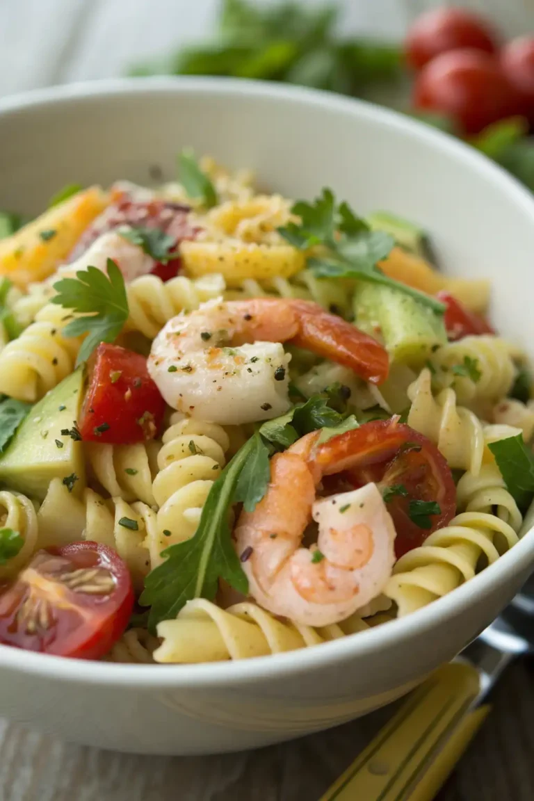 A delicious plate of Insalata di Pasta con Gamberetti