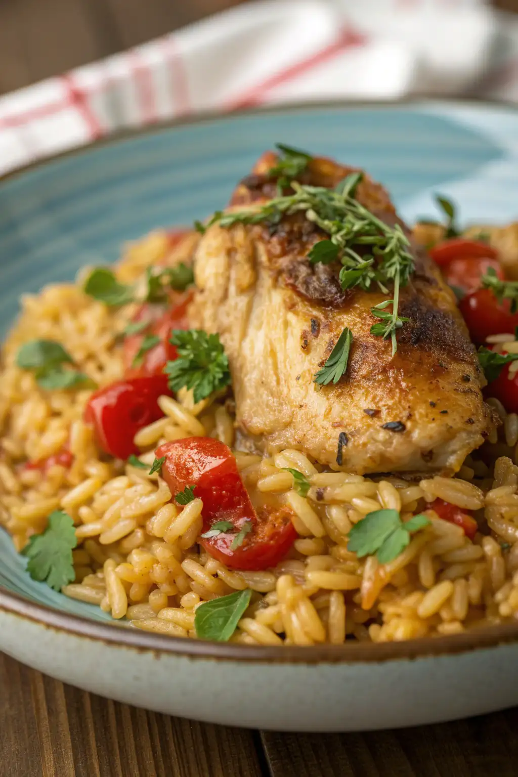A delicious plate of Pollo con Orzo nella Friggitrice ad Aria