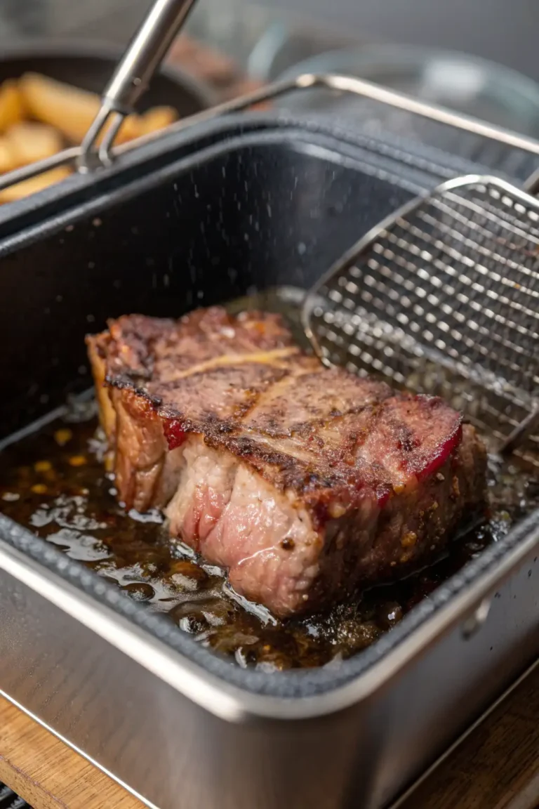 A delicious plate of Bistecca di Cervo in Friggitrice ad Aria