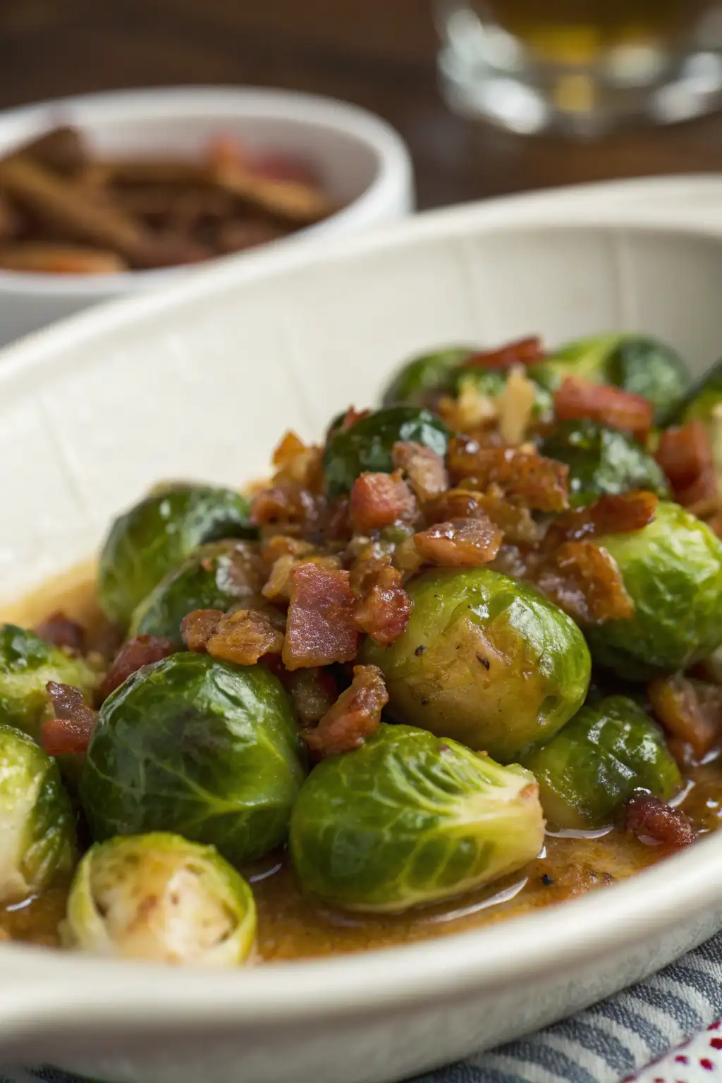 A delicious plate of Cavoletti di Bruxelles con Salsa di Pancetta
