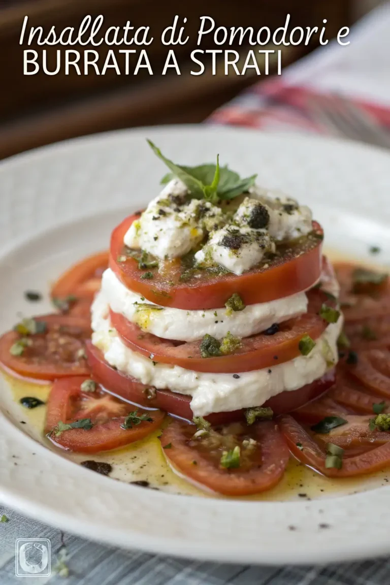 A delicious plate of Insalata di Pomodori e Burrata a Strati