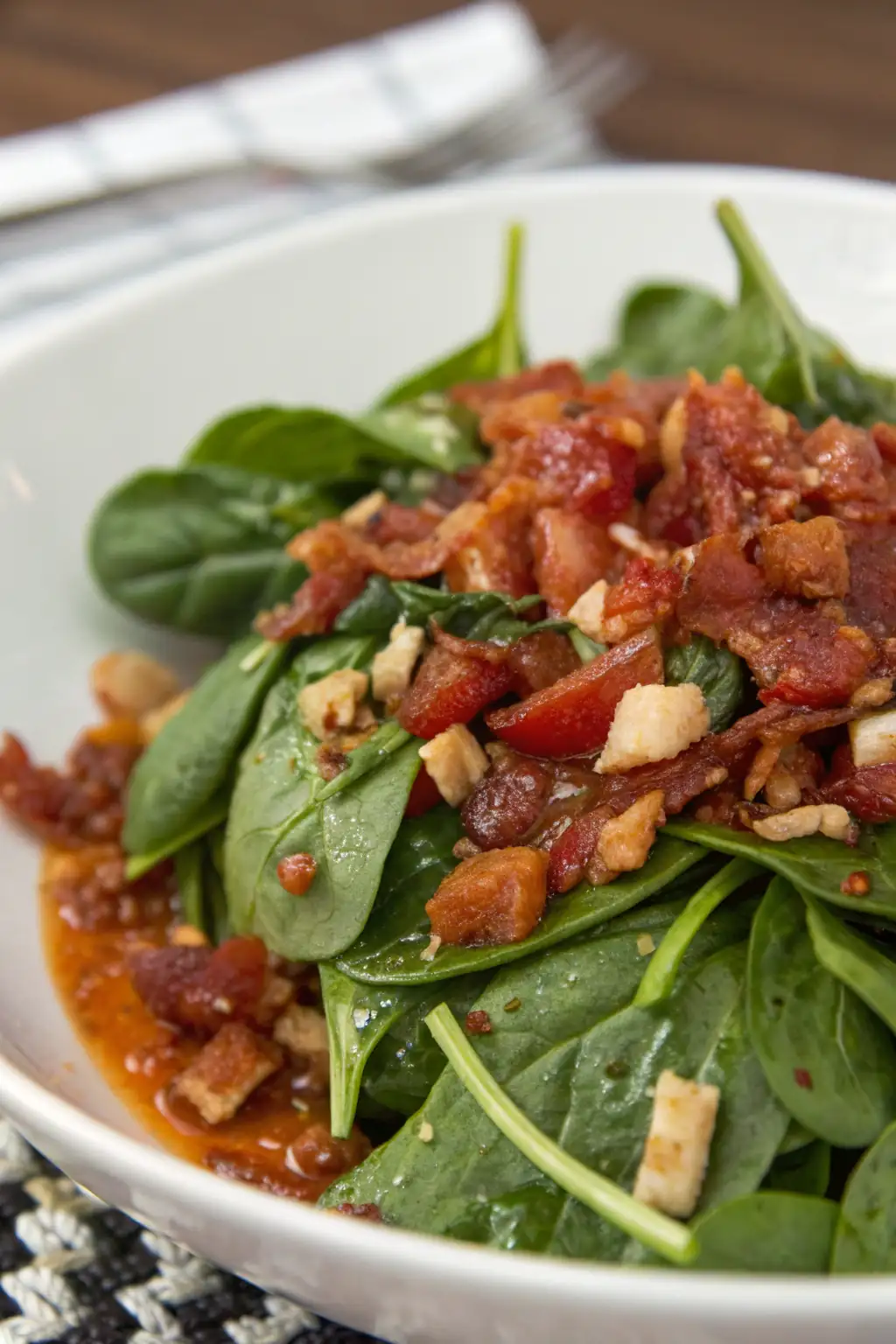 A delicious plate of Insalata di Spinaci con Salsa Calda di Bacon