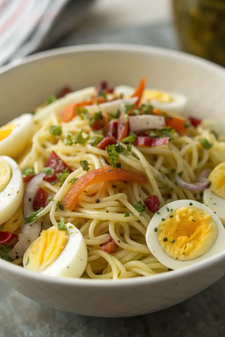 A delicious plate of Insalata di Noodles con Uova Deviled