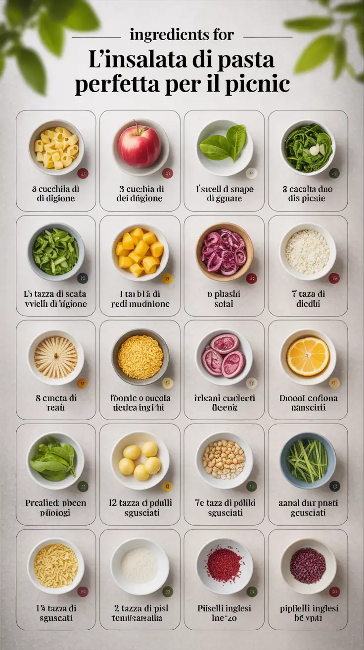 Ingredients for L'insalata di pasta perfetta per il picnic