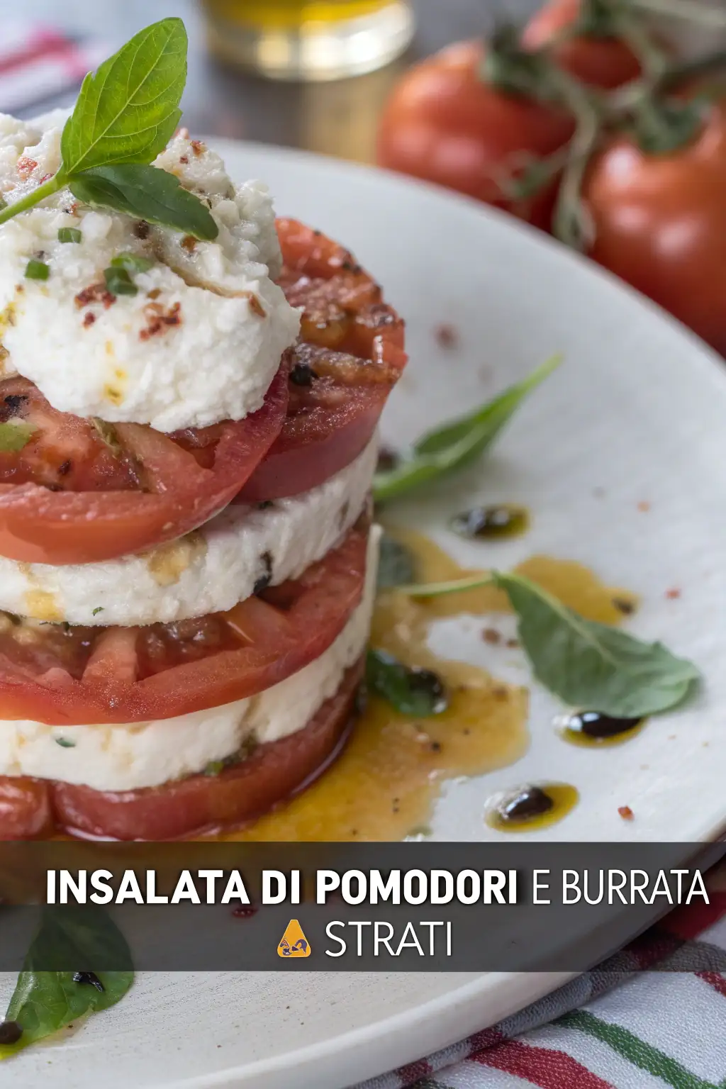 A delicious plate of Insalata di Pomodori e Burrata a Strati