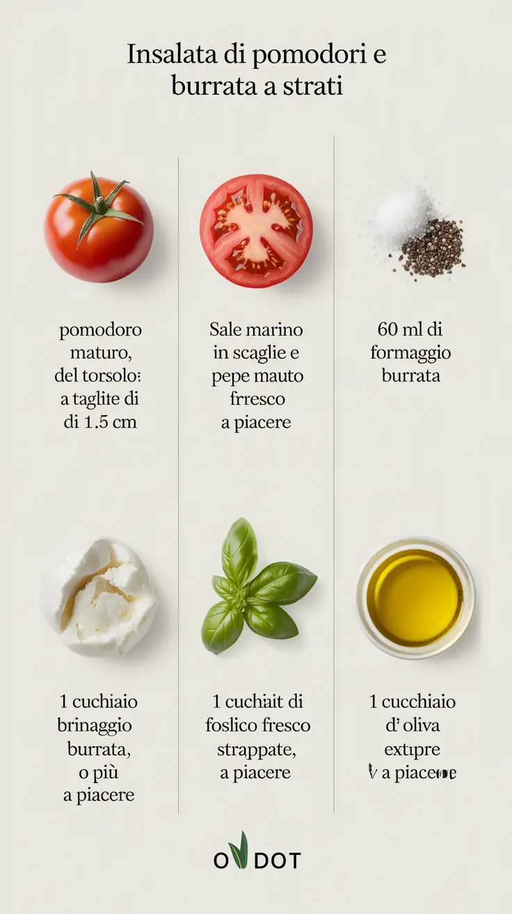 Ingredients for Insalata di Pomodori e Burrata a Strati