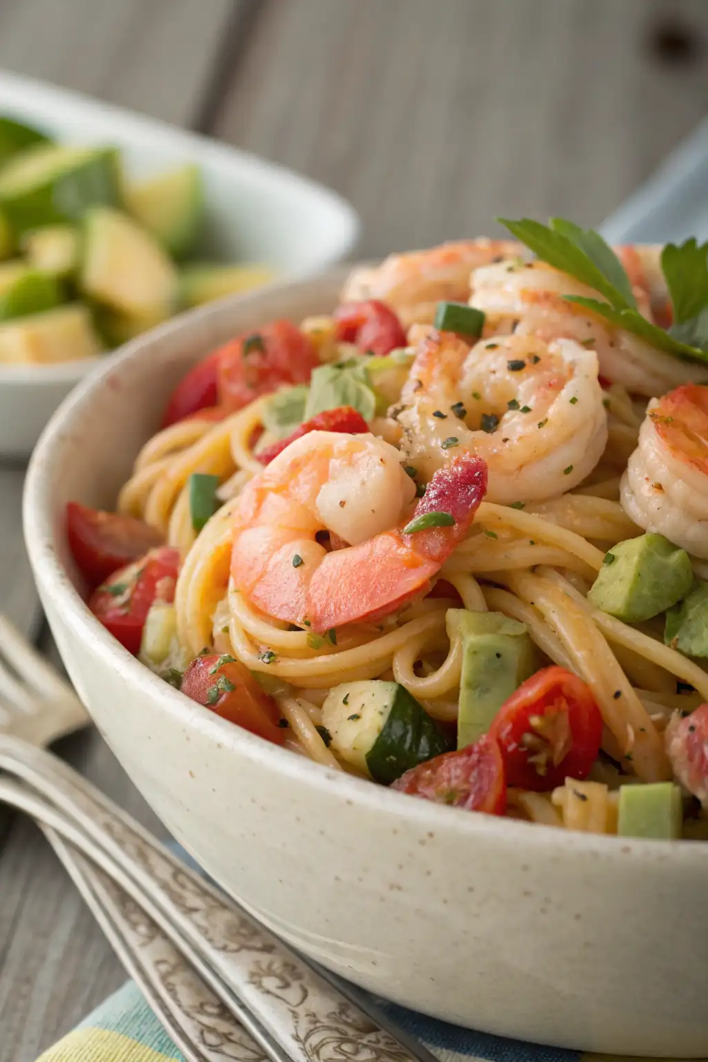 A delicious plate of Insalata di Pasta con Gamberetti