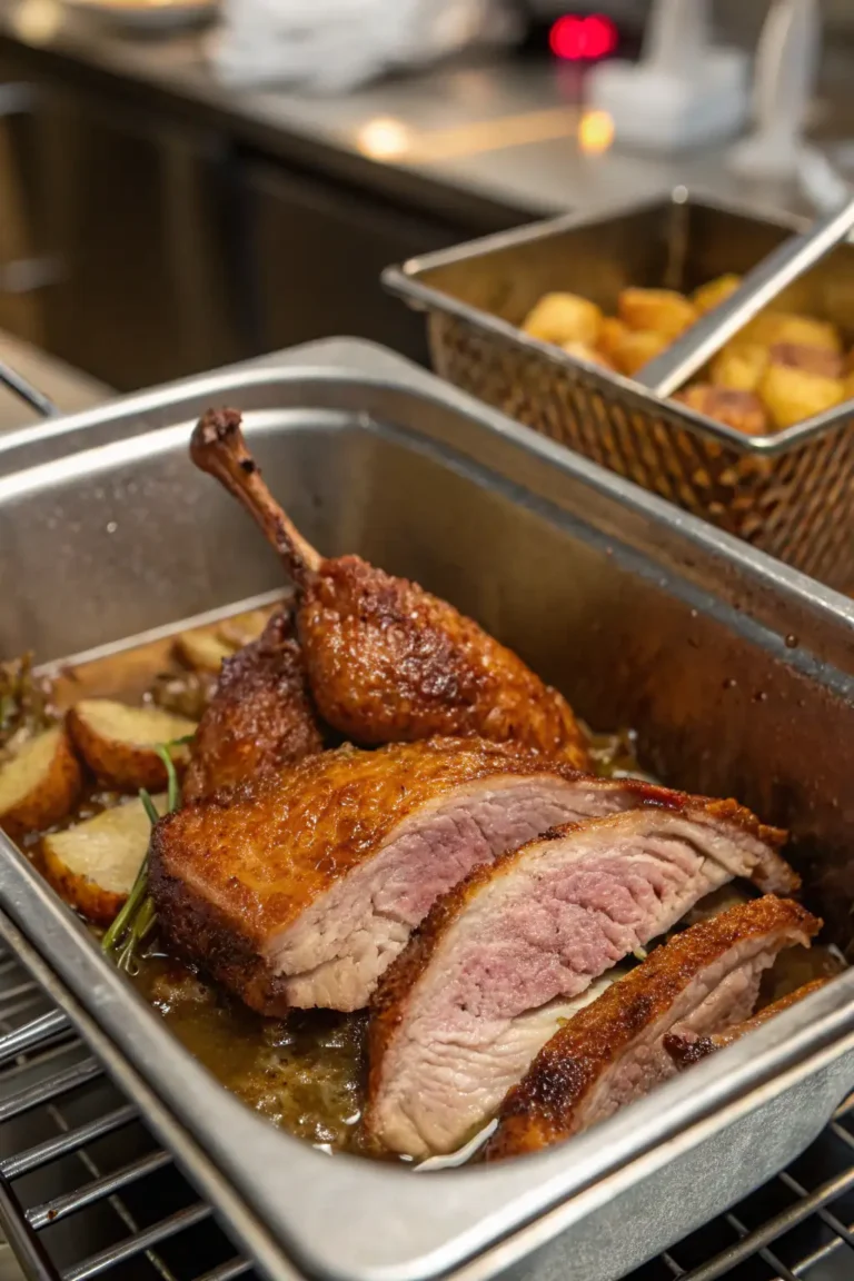 A delicious plate of Petto d'anatra in friggitrice ad aria