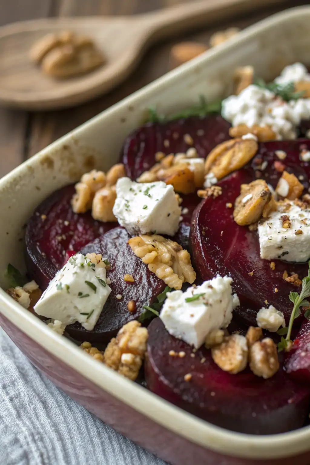 A delicious plate of Barbabietole Arrostite con Formaggio di Capra e Noci