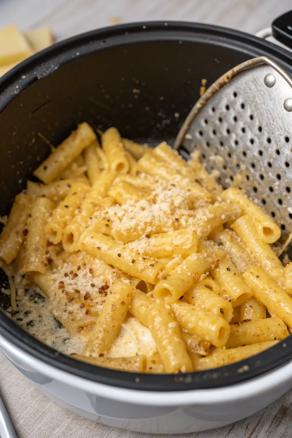 A delicious plate of Maccheroni al Formaggio in Friggitrice ad Aria