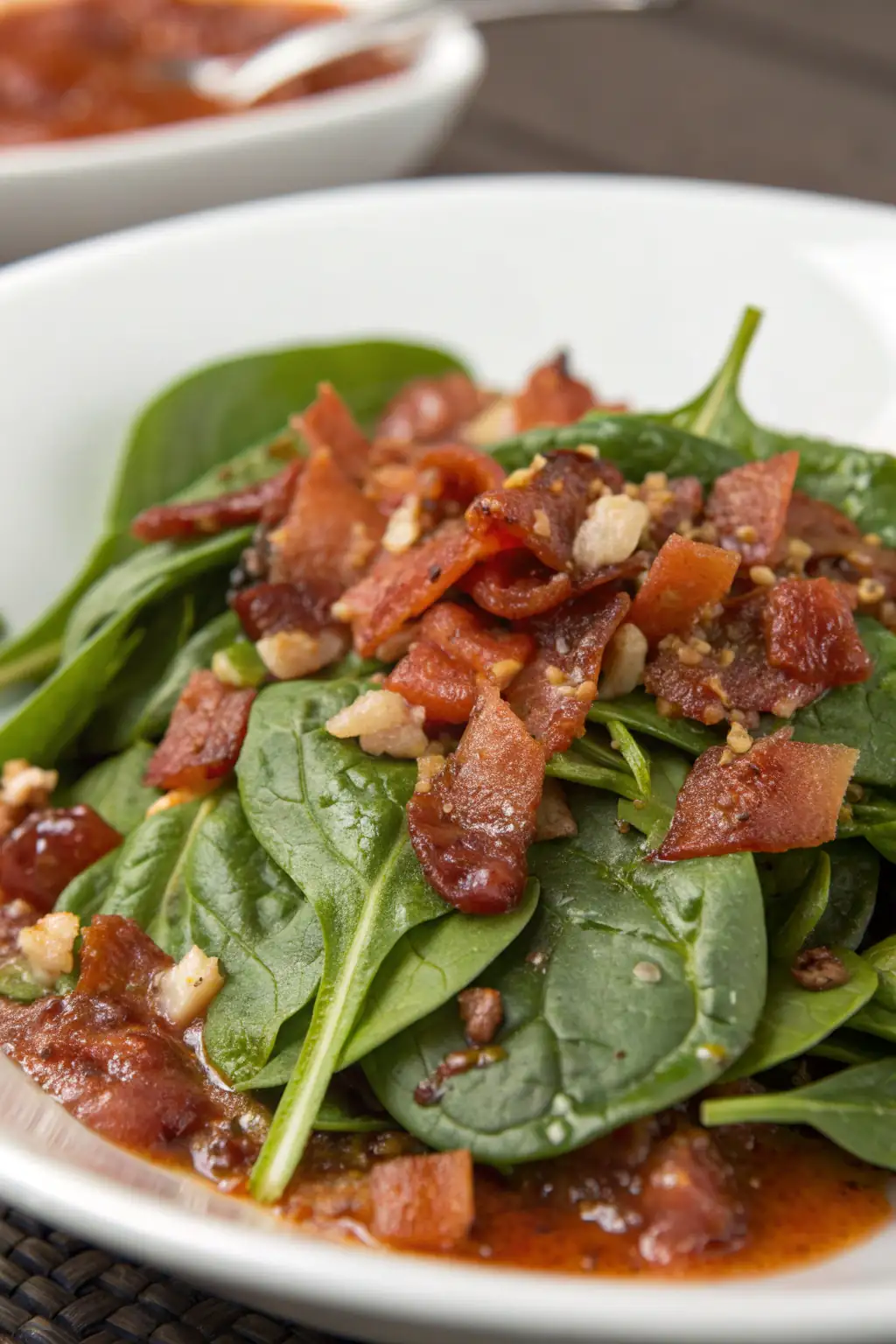 A delicious plate of Insalata di Spinaci con Salsa Calda di Bacon