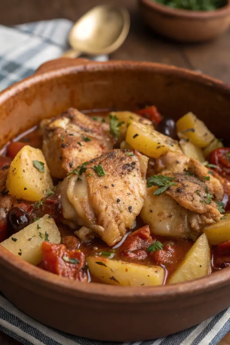 A delicious plate of Ciotola di Pollo e Patate Greca