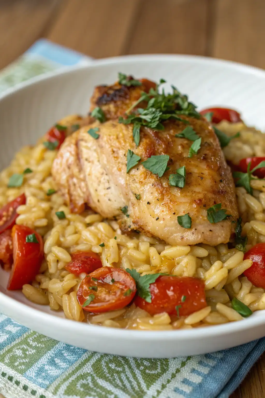 A delicious plate of Pollo con Orzo nella Friggitrice ad Aria